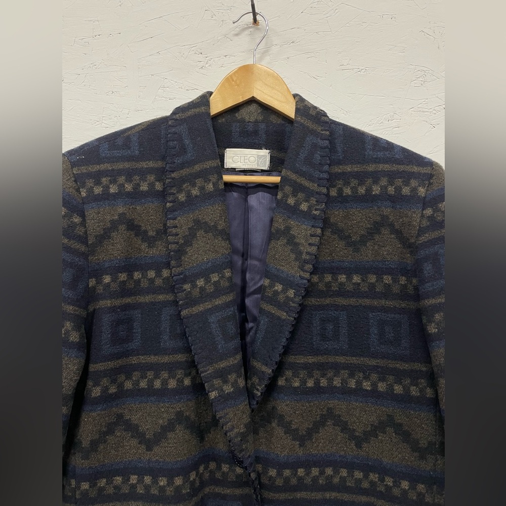 Vintage Cleo Wool Blend Southwest Pattern Blazer, Fits L